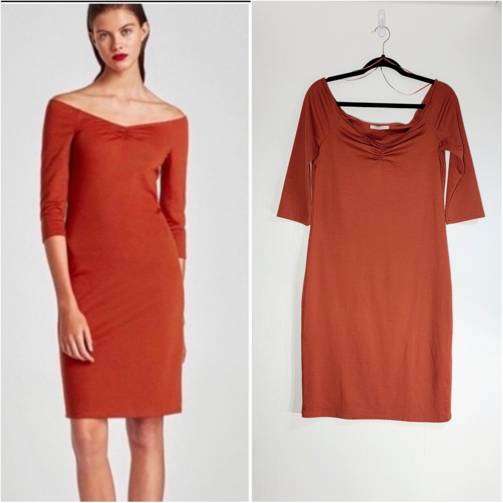 COPY - Zara Off The Shoulder 3/4 Sleeve Burnt Orange Knee Length Dress